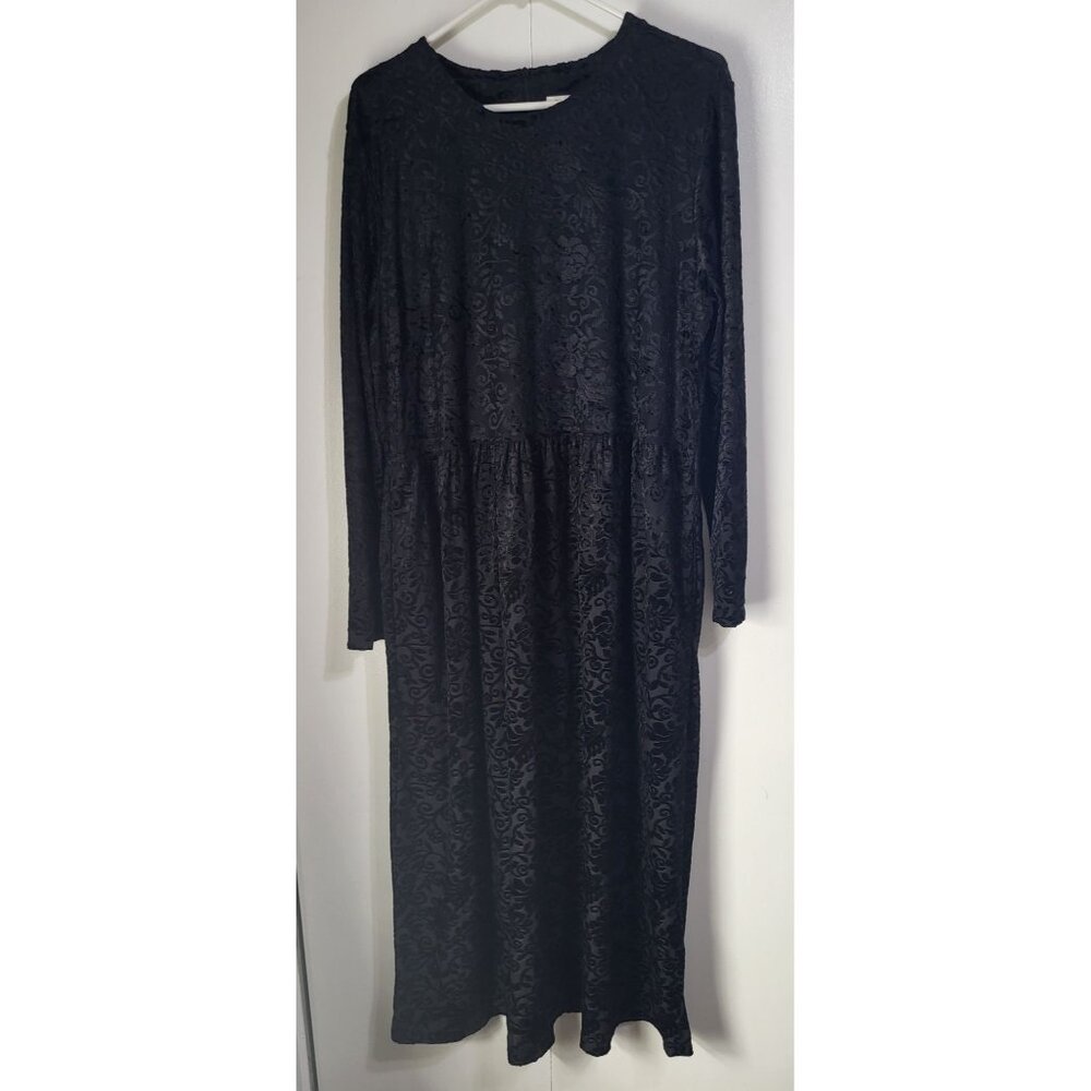 VTG Worthington SZ 16 Womens Maxi Long Sleeve Black Velvet Burnout Whimsigoth - Picture 2 of 8